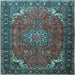 Square Machine Washable Medallion Light Blue Traditional Rug, wshtr1066lblu