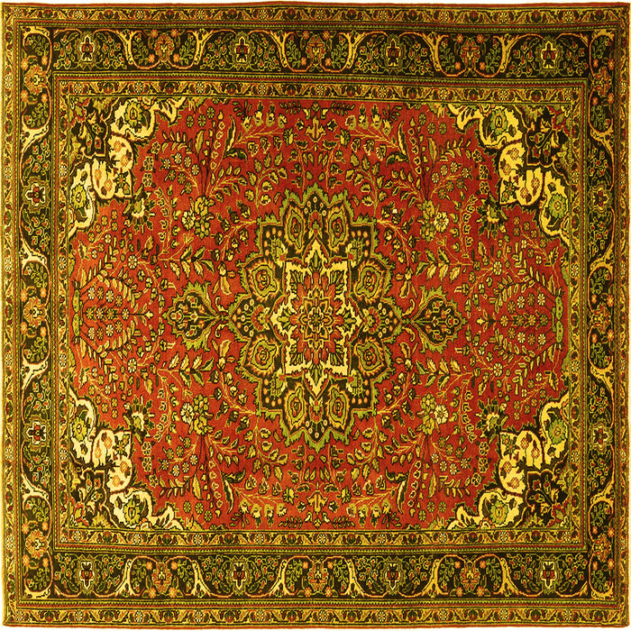 Square Medallion Yellow Traditional Rug, tr1066yw