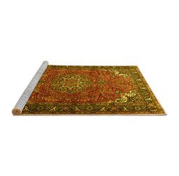 Sideview of Machine Washable Medallion Yellow Traditional Rug, wshtr1066yw