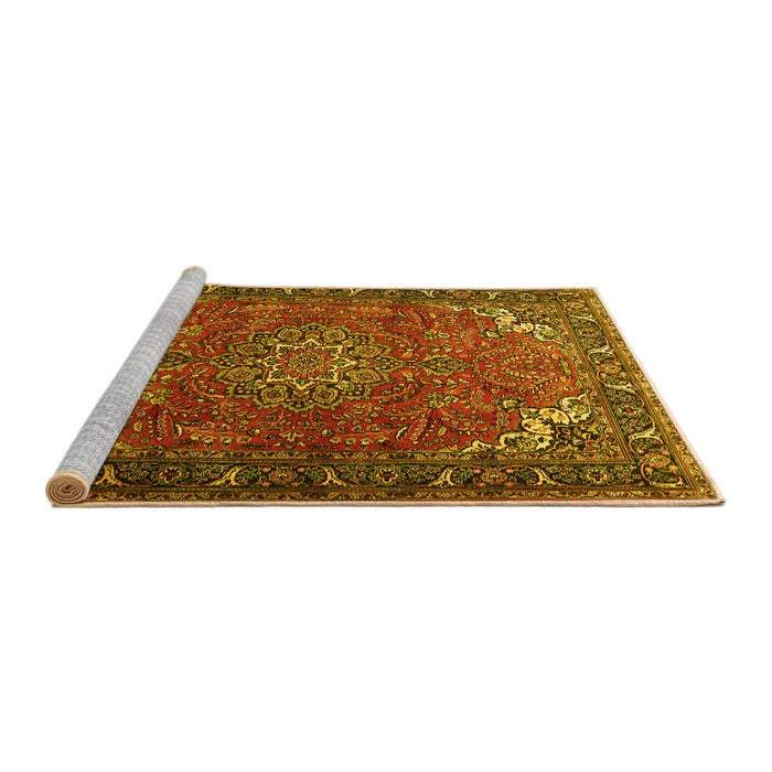 Sideview of Machine Washable Medallion Yellow Traditional Rug, wshtr1066yw