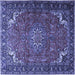 Square Machine Washable Medallion Blue Traditional Rug, wshtr1066blu