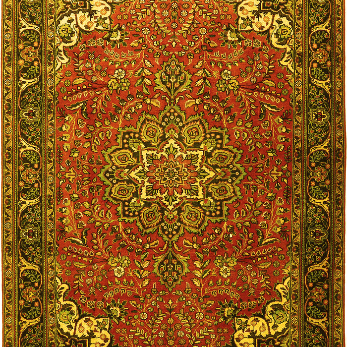 Machine Washable Medallion Yellow Traditional Rug, wshtr1066yw