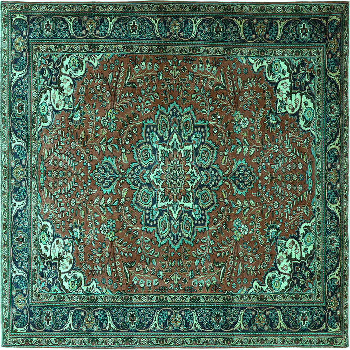 Square Medallion Turquoise Traditional Rug, tr1066turq