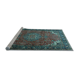 Sideview of Machine Washable Medallion Light Blue Traditional Rug, wshtr1066lblu