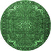 Round Machine Washable Medallion Emerald Green Traditional Area Rugs, wshtr1066emgrn