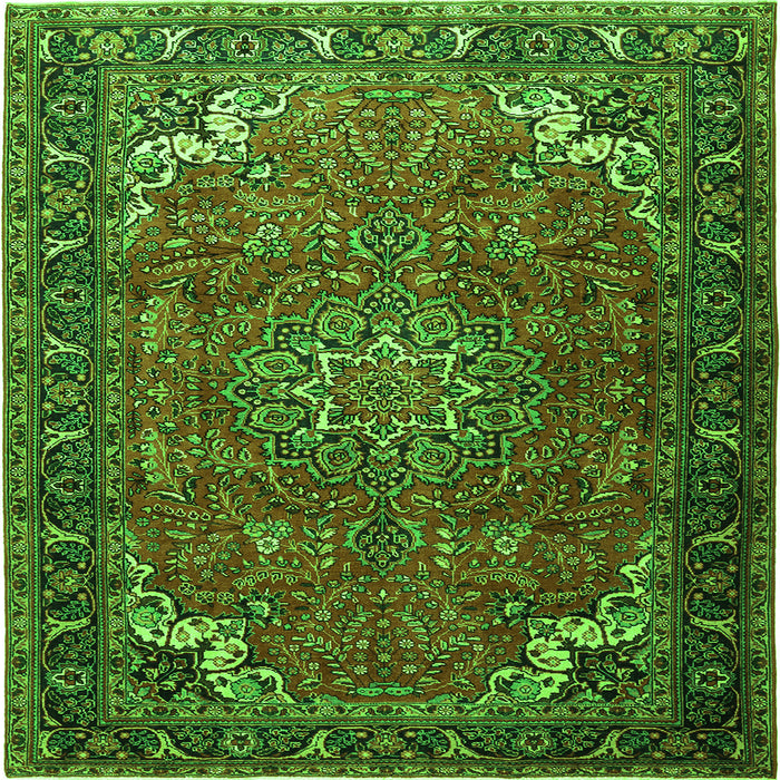 Round Machine Washable Medallion Green Traditional Area Rugs, wshtr1066grn