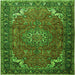 Round Machine Washable Medallion Green Traditional Area Rugs, wshtr1066grn