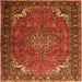 Round Machine Washable Medallion Orange Traditional Area Rugs, wshtr1066org