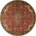 Round Machine Washable Medallion Brown Traditional Rug, wshtr1066brn