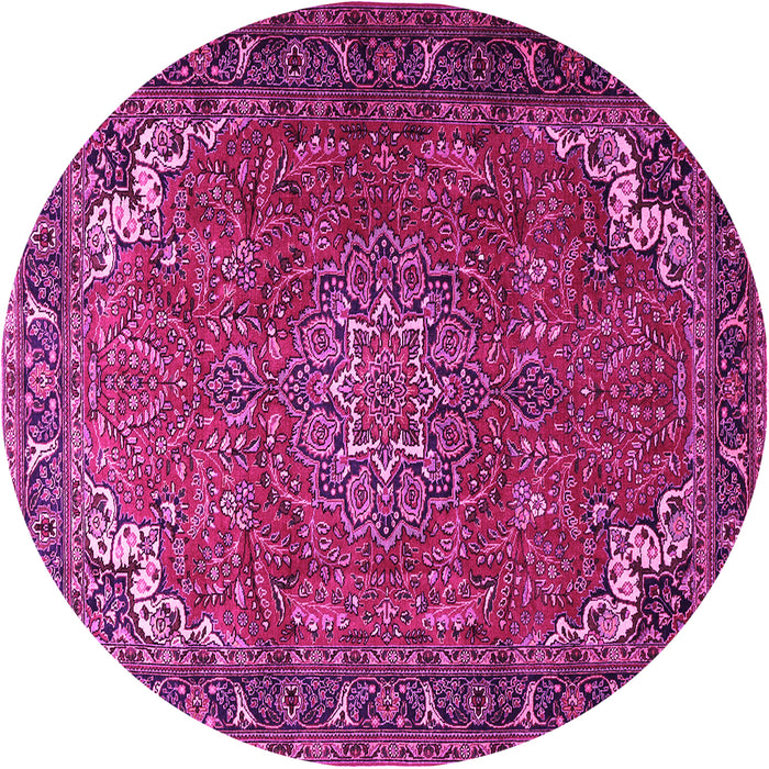 Round Machine Washable Medallion Pink Traditional Rug, wshtr1066pnk