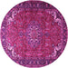 Round Machine Washable Medallion Pink Traditional Rug, wshtr1066pnk