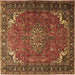 Square Machine Washable Medallion Brown Traditional Rug, wshtr1066brn