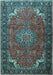 Machine Washable Medallion Light Blue Traditional Rug, wshtr1066lblu