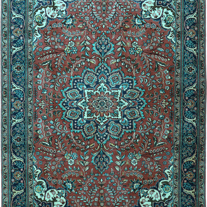 Machine Washable Medallion Light Blue Traditional Rug, wshtr1066lblu