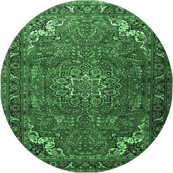 Round Medallion Emerald Green Traditional Rug, tr1066emgrn
