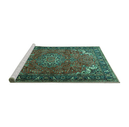 Sideview of Machine Washable Medallion Turquoise Traditional Area Rugs, wshtr1066turq