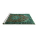 Sideview of Machine Washable Medallion Turquoise Traditional Area Rugs, wshtr1066turq