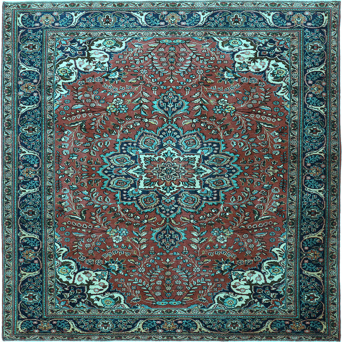 Square Medallion Light Blue Traditional Rug, tr1066lblu