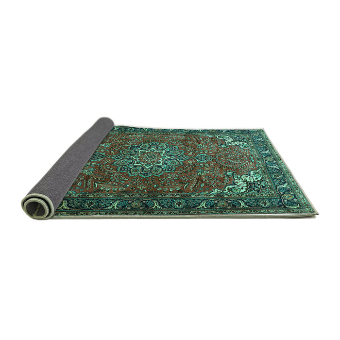 Sideview of Medallion Turquoise Traditional Rug, tr1066turq