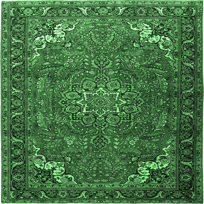Square Medallion Emerald Green Traditional Rug, tr1066emgrn