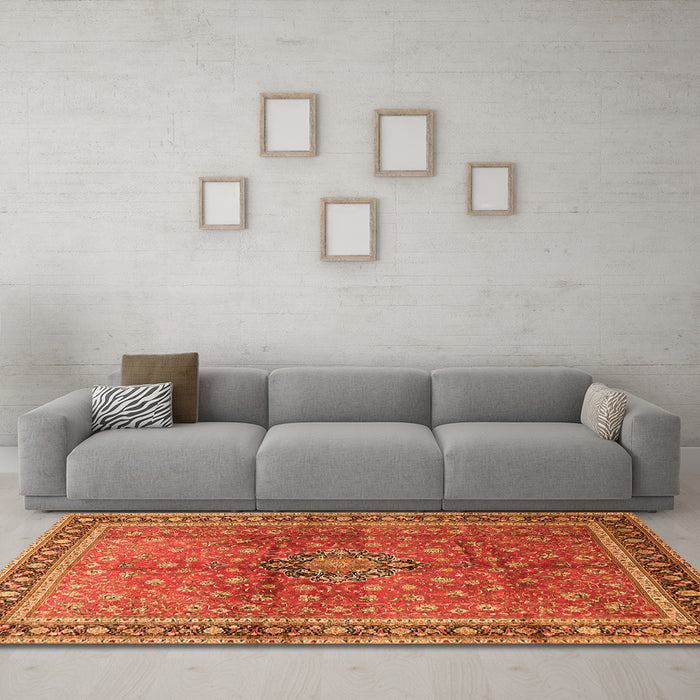 Machine Washable Persian Orange Traditional Area Rugs in a Living Room, wshtr1067org
