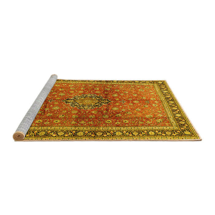 Sideview of Machine Washable Persian Yellow Traditional Rug, wshtr1067yw