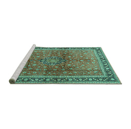Sideview of Machine Washable Persian Turquoise Traditional Area Rugs, wshtr1067turq