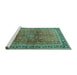 Sideview of Machine Washable Persian Turquoise Traditional Area Rugs, wshtr1067turq