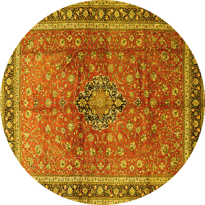 Round Persian Yellow Traditional Rug, tr1067yw