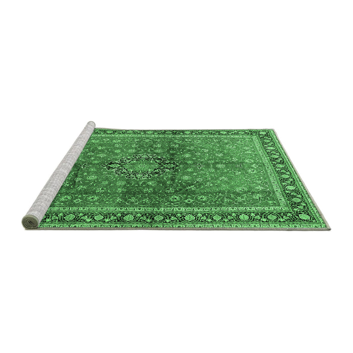 Sideview of Machine Washable Persian Emerald Green Traditional Area Rugs, wshtr1067emgrn