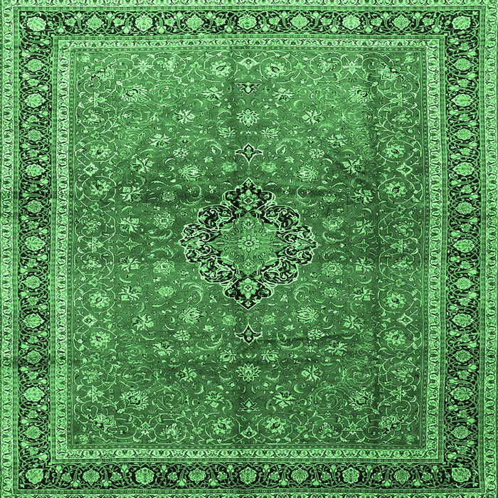 Square Machine Washable Persian Emerald Green Traditional Area Rugs, wshtr1067emgrn