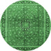 Round Machine Washable Persian Emerald Green Traditional Area Rugs, wshtr1067emgrn