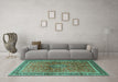 Machine Washable Persian Turquoise Traditional Area Rugs in a Living Room,, wshtr1067turq