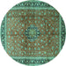 Round Machine Washable Persian Turquoise Traditional Area Rugs, wshtr1067turq