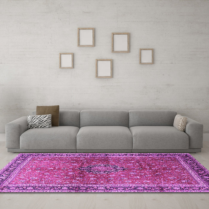 Machine Washable Persian Purple Traditional Area Rugs in a Living Room, wshtr1067pur