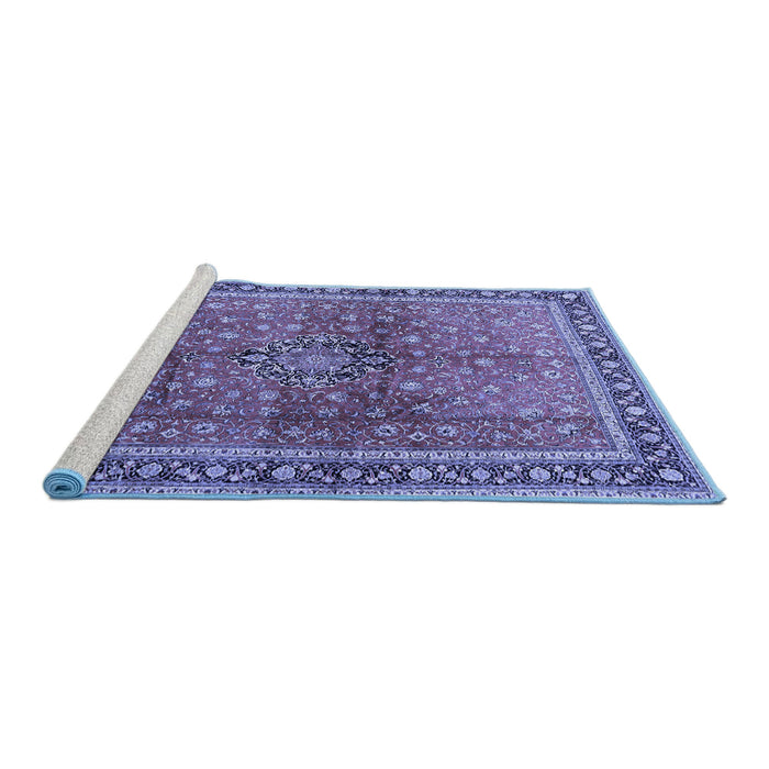 Sideview of Machine Washable Persian Blue Traditional Rug, wshtr1067blu