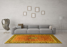 Machine Washable Persian Yellow Traditional Rug in a Living Room, wshtr1067yw