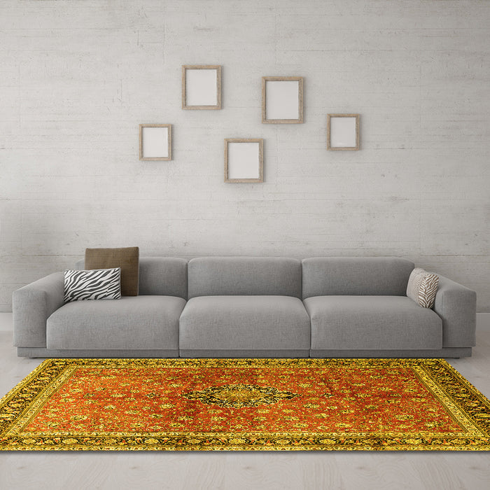 Machine Washable Persian Yellow Traditional Rug in a Living Room, wshtr1067yw
