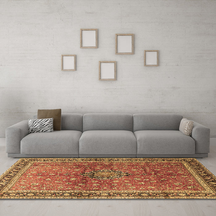 Machine Washable Persian Brown Traditional Rug in a Living Room,, wshtr1067brn
