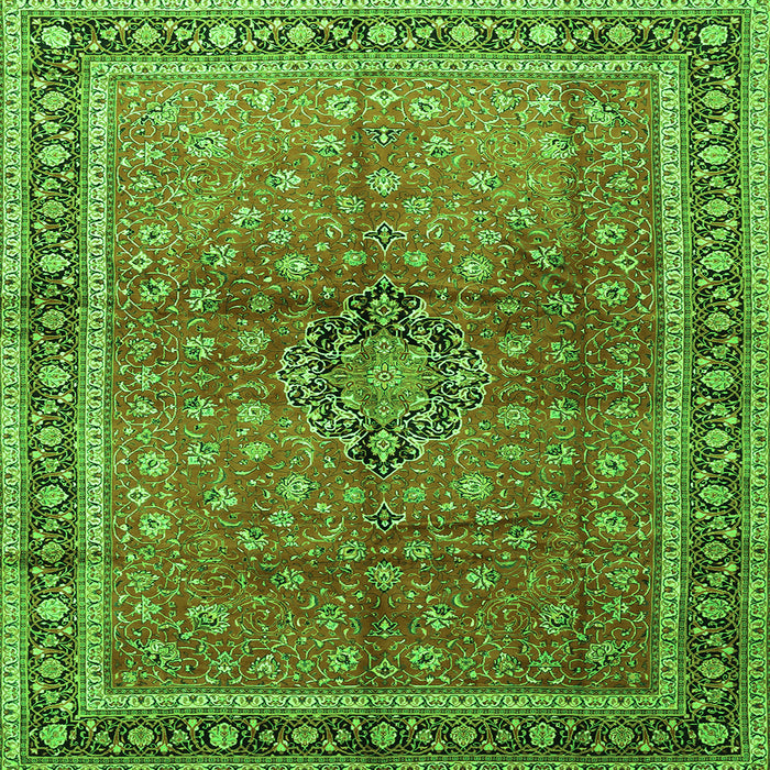 Round Machine Washable Persian Green Traditional Area Rugs, wshtr1067grn