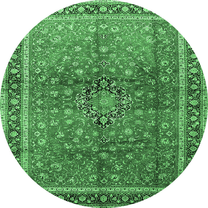 Round Persian Emerald Green Traditional Rug, tr1067emgrn