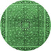 Round Persian Emerald Green Traditional Rug, tr1067emgrn