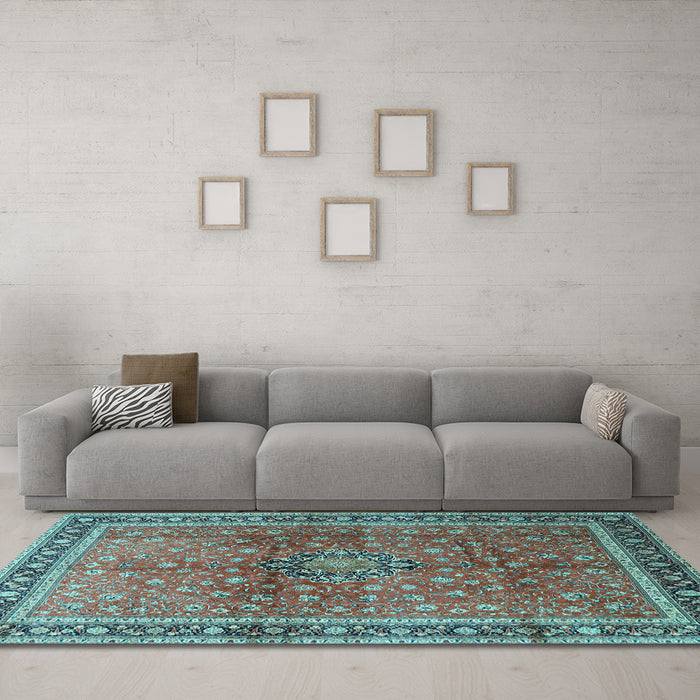 Machine Washable Persian Light Blue Traditional Rug in a Living Room, wshtr1067lblu