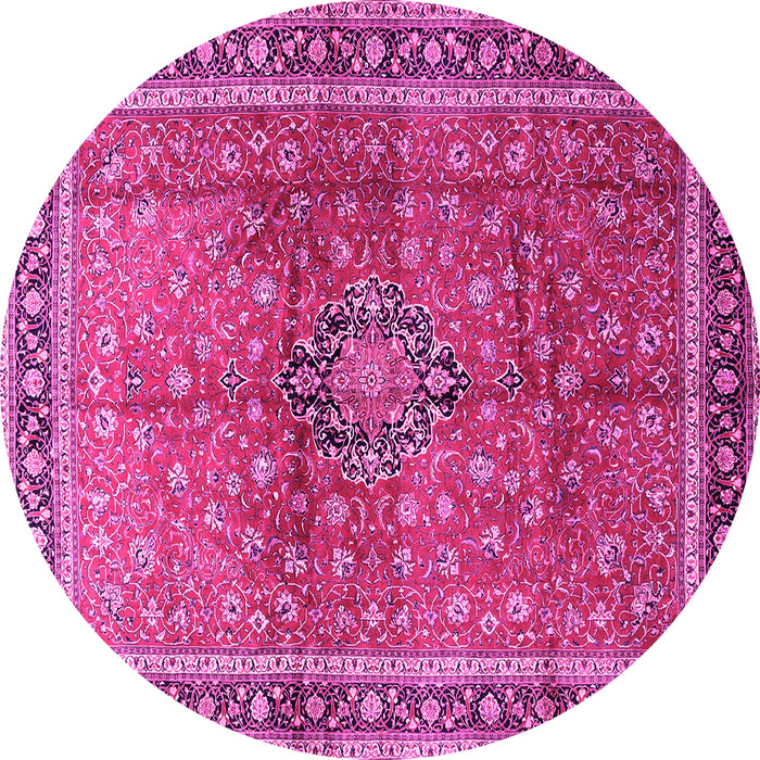 Round Machine Washable Persian Pink Traditional Rug, wshtr1067pnk