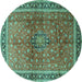 Round Persian Turquoise Traditional Rug, tr1067turq
