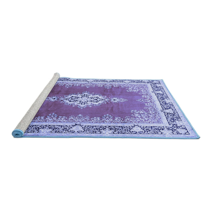 Sideview of Machine Washable Medallion Blue Traditional Rug, wshtr1068blu