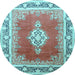 Round Medallion Light Blue Traditional Rug, tr1068lblu