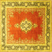 Square Machine Washable Medallion Yellow Traditional Rug, wshtr1068yw