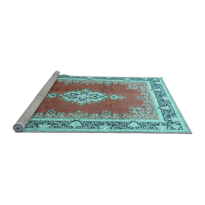 Sideview of Machine Washable Medallion Light Blue Traditional Rug, wshtr1068lblu