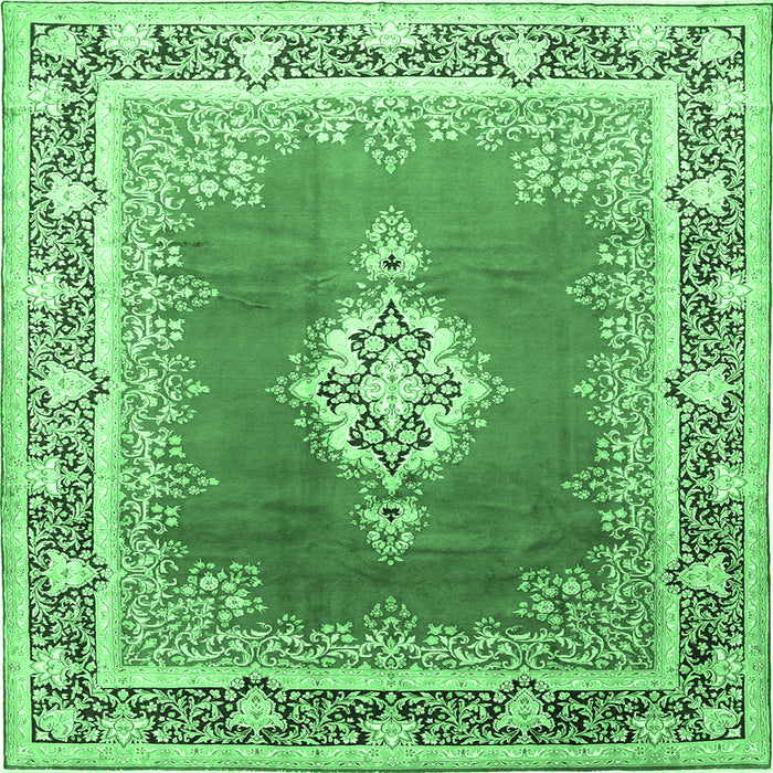 Square Medallion Emerald Green Traditional Rug, tr1068emgrn